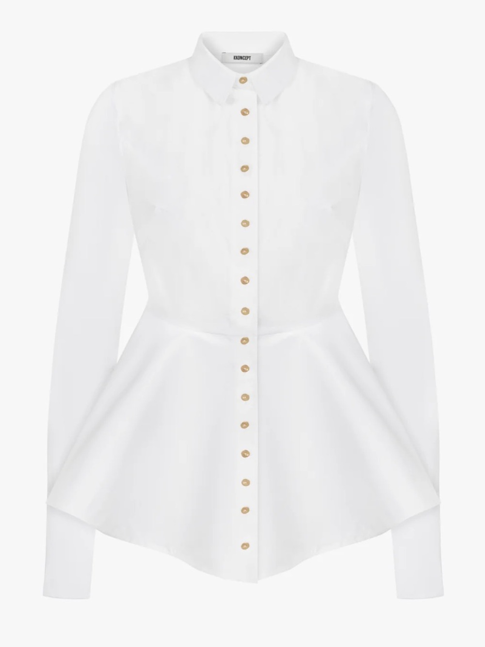 KKoncept Amelie’s White Poplin Button-Down Peplum Shirt Size L NWT